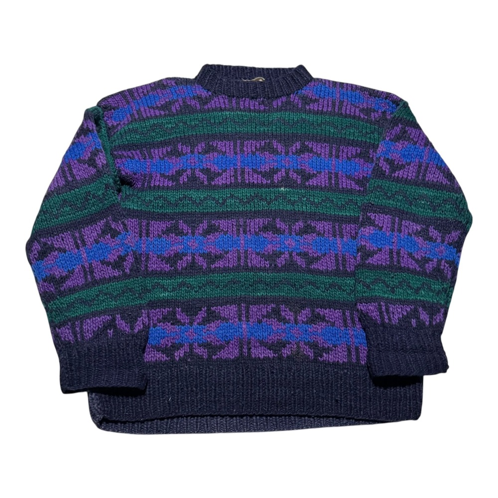 Vintage Rey Wear 100% Wool Multicolor Patterned Knit‎ Sweater Men's Large Heavy